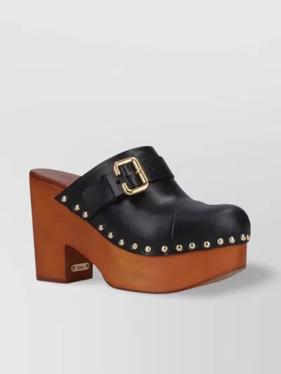 Chloé Chloe Jeannette Leather Wedge Clog In Black
