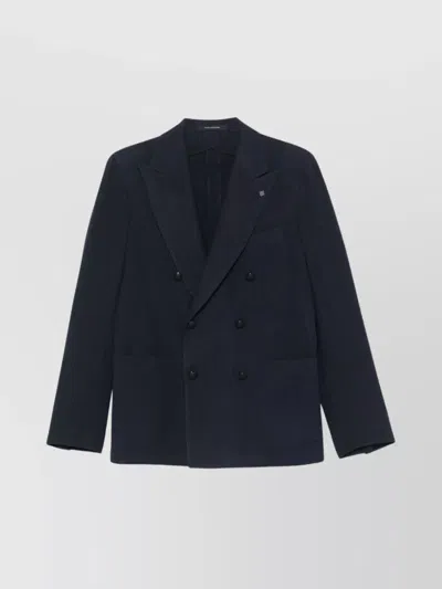 Tagliatore Blue Double-breasted Jacket In Virgin Wool