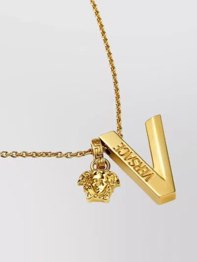 Versace Metal Chain Link Necklace With Medusa Head Pendant