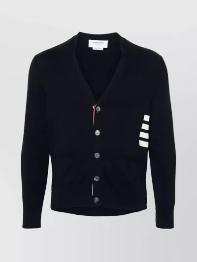 Thom Browne Cotton V-neck Cardigan With 4 Bar Stripe In Black