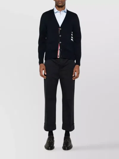Thom Browne Cotton V-neck Cardigan With 4 Bar Stripe In Black