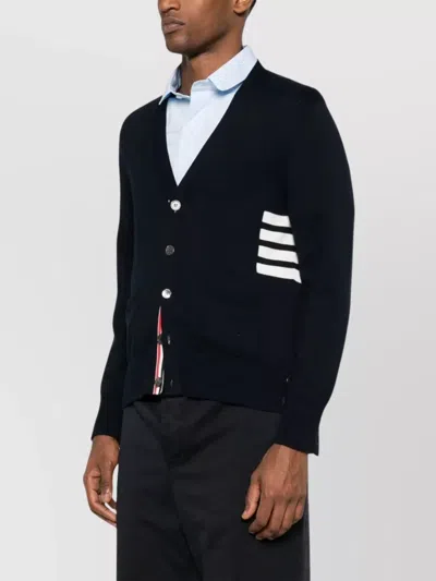 Thom Browne Cotton V-neck Cardigan With 4 Bar Stripe In Black
