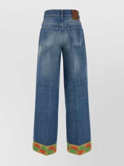 Valentino Wide Leg High Waist Jeans With Colorful Trim In Medium Blue