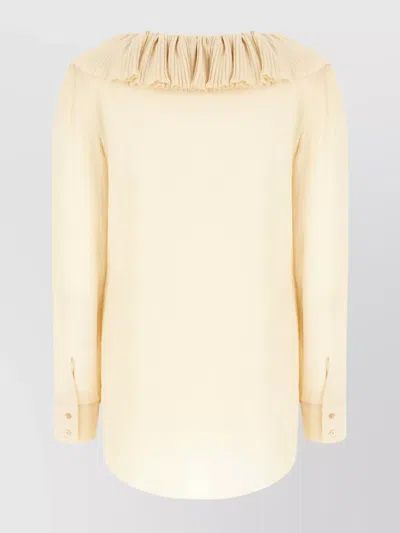 Saint Laurent Beige Ruffled Blouse In Silk In Gold