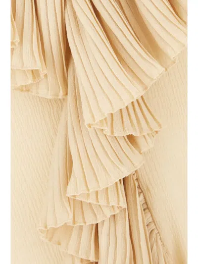 Saint Laurent Beige Ruffled Blouse In Silk In Gold
