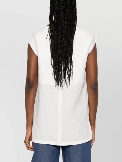 Max Mara Sleeveless Top With Cap Sleeves And Side Slits In White