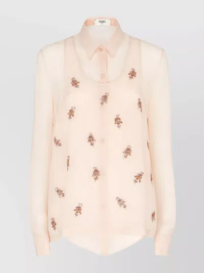 Fendi Women Georgette Top With Rhinestones And Sequins Embroidery In Multi