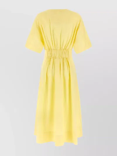 Weekend Max Mara Linen Dress With Midi Length And Pleated Skirt In Yellow