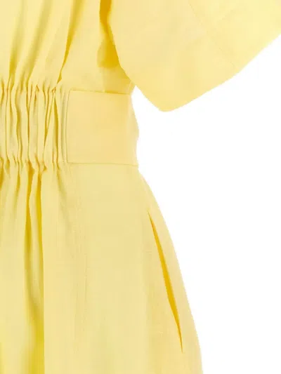 Weekend Max Mara Linen Dress With Midi Length And Pleated Skirt In Yellow