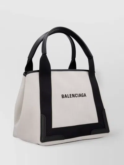 Balenciaga Md Navy Cabas Canvas Tote Bag