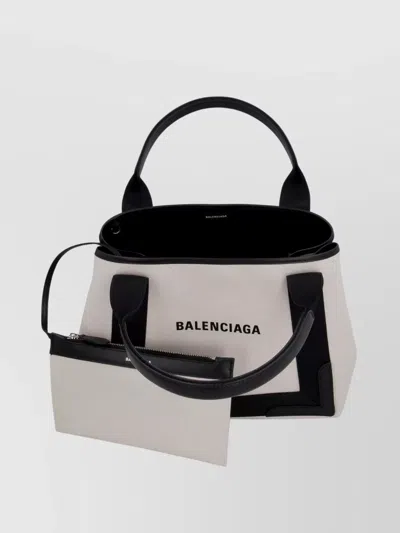 Balenciaga Md Navy Cabas Canvas Tote Bag