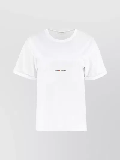 Saint Laurent Cotton T-shirt With Frontal Iconic Print In White