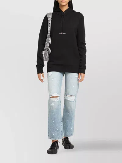 Saint Laurent Black Logo-print Cotton Hoodie