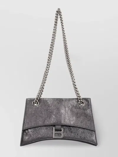 Balenciaga Crush Metallic Leather Chain Strap Shoulder Bag In Silver