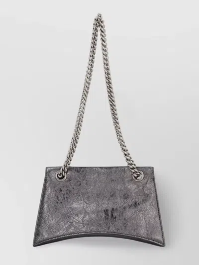 Balenciaga Crush Metallic Leather Chain Strap Shoulder Bag In Silver