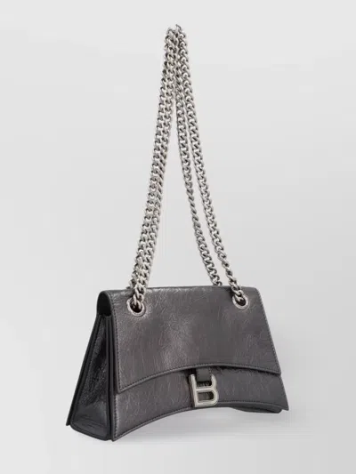 Balenciaga Crush Metallic Leather Chain Strap Shoulder Bag In Silver