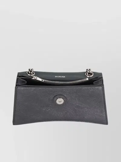 Balenciaga Crush Metallic Leather Chain Strap Shoulder Bag In Silver