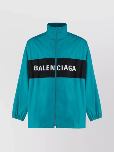 Balenciaga Windbreaker Logo Jacket In Turquoise