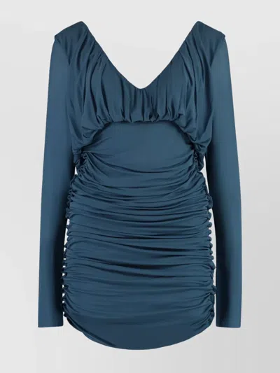 Saint Laurent Teal Green Jersey Mini Dress In Blue