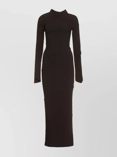 Balenciaga Ribbed Knit Maxi Dress With Asymmetric Design In Brown