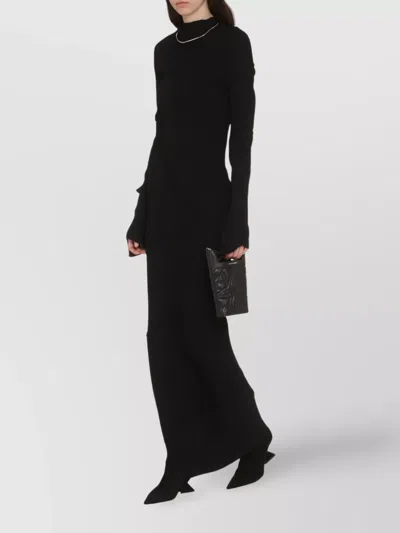 Balenciaga Ribbed Knit Maxi Dress With Asymmetric Design In Brown