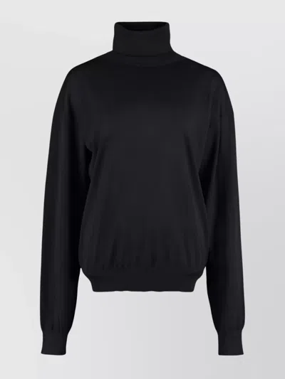 Saint Laurent Sustainable Wool Sweater With Embroidered Monogram In Black
