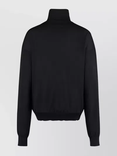Saint Laurent Sustainable Wool Sweater With Embroidered Monogram In Black