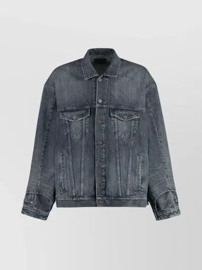Balenciaga Jacket Denim Multiple Pockets In Blue