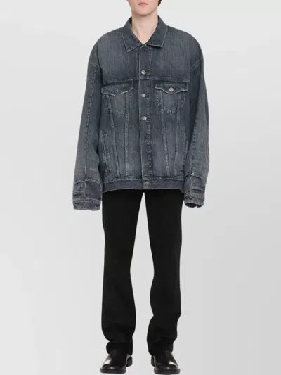 Balenciaga Jacket Denim Multiple Pockets In Blue