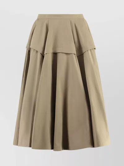 Bottega Veneta Flared Waist Layered Midi Ruffle Skirt In Brown