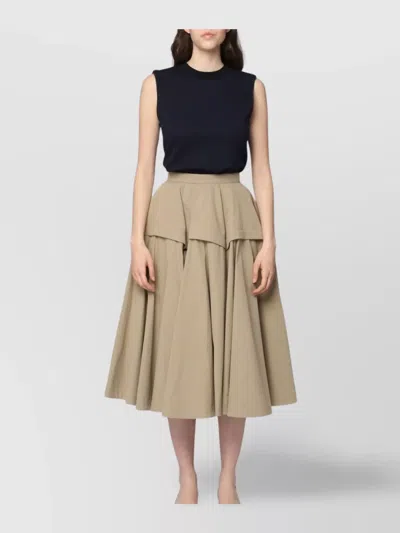 Bottega Veneta Flared Waist Layered Midi Ruffle Skirt In Brown