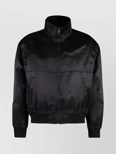 Saint Laurent Silk Blend Bomber Jacket With Embroidered Logo In Black
