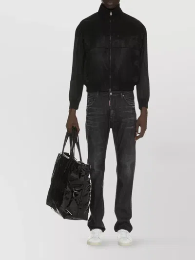 Saint Laurent Silk Blend Bomber Jacket With Embroidered Logo In Black