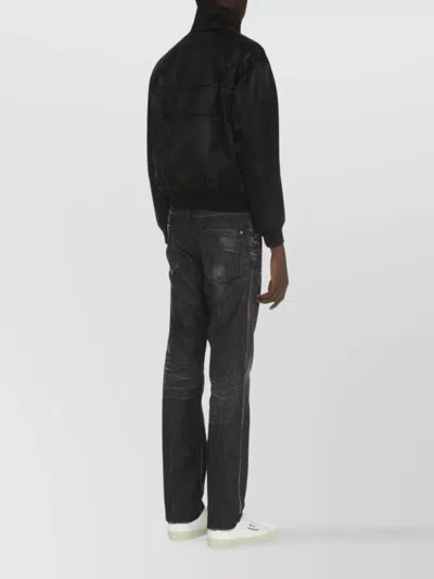 Saint Laurent Silk Blend Bomber Jacket With Embroidered Logo In Black