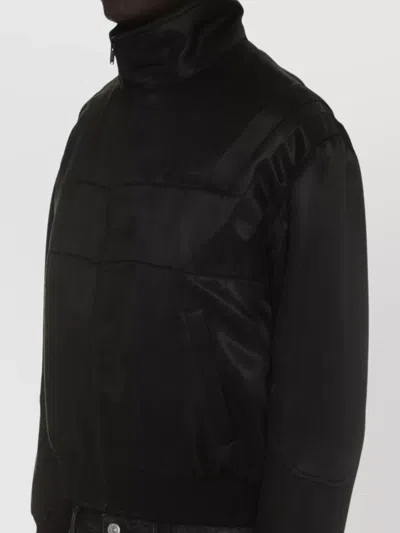 Saint Laurent Silk Blend Bomber Jacket With Embroidered Logo In Black