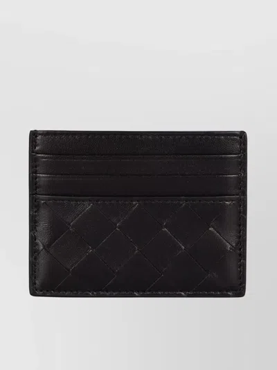 Bottega Veneta Intricately Woven Black Card Holder With Six Slots