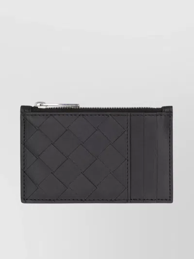 Bottega Veneta Intracciato Pattern Card Holder In Black