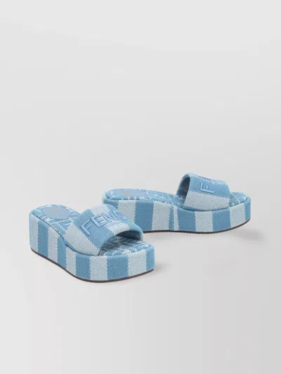 Fendi Sunshine Slide In Blue Denim-effect Jacquard In Animal Print