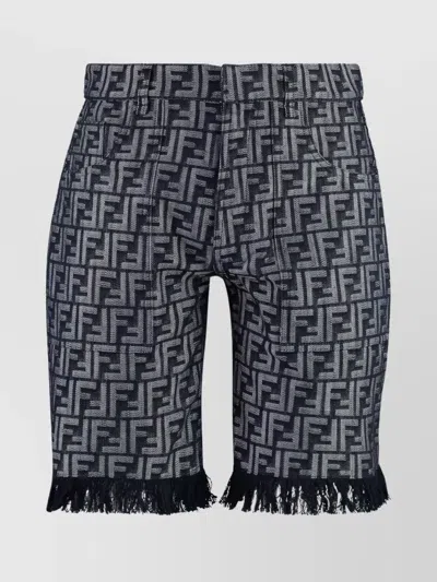 Fendi Men Ff Denim Bermuda Shorts In Gray