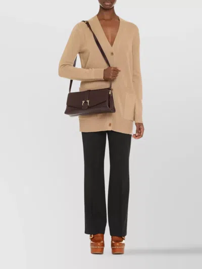 Max Mara Cashmere-wool Blend Villar Cardigan With Sequin Motif In Nude