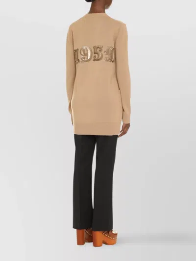 Max Mara Cashmere-wool Blend Villar Cardigan With Sequin Motif In Nude