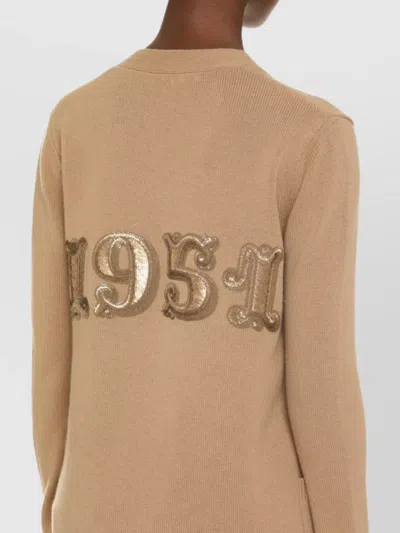 Max Mara Cashmere-wool Blend Villar Cardigan With Sequin Motif In Nude