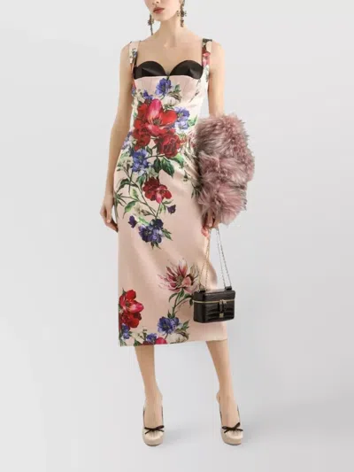 Dolce & Gabbana Flower Print Satin Sheath Longuette Dress