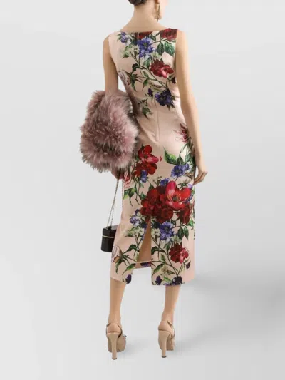 Dolce & Gabbana Flower Print Satin Sheath Longuette Dress
