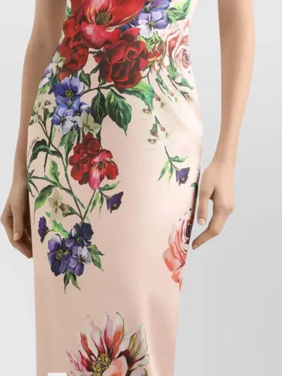 Dolce & Gabbana Flower Print Satin Sheath Longuette Dress