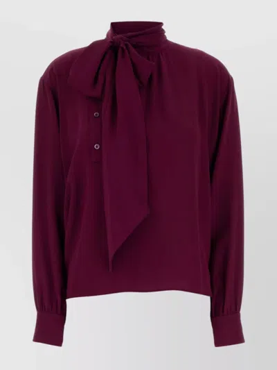 Prada Crepe Grape Blouse Bow Detail In Purple