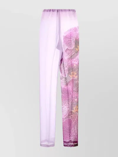 Dries Van Noten Sheer Floral Print Drawstring Elastic Waistband Pant