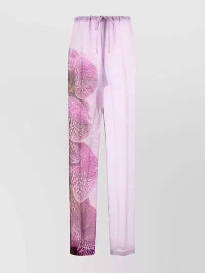 Dries Van Noten Sheer Floral Print Drawstring Elastic Waistband Pant