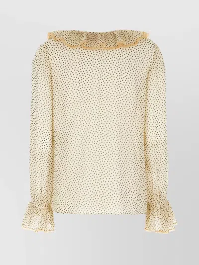 Valentino Lace-trimmed Ruffled Polka-dot Silk-chiffon Blouse In Neutrals