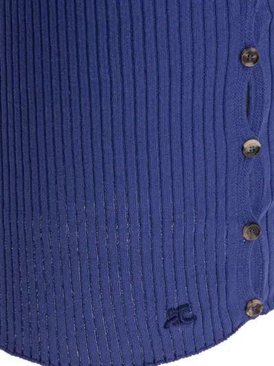 Courrèges Buttoned Light Rib Mini Skirt In Blue